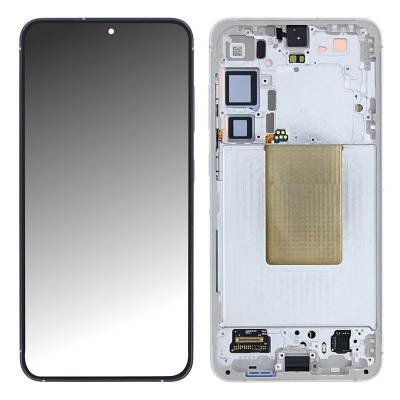 Vue avant de la dalle argent 6,7 pouces du Galaxy S24 Plus posée face vers le haut