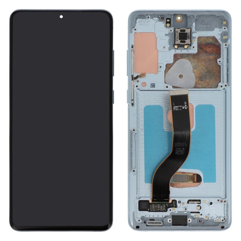 Gros plan sur un écran bleu prémonté pour smartphone avec châssis