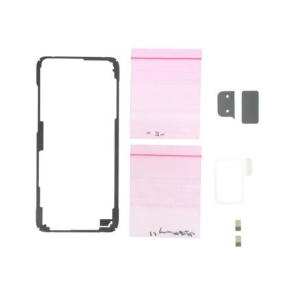 Kit d'adhésifs Samsung pour réparation Galaxy S20 Plus, rubans prédécoupés sur fond blanc