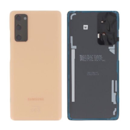 Vitre arrière orange pour Galaxy S20 FE posée sur fond blanc