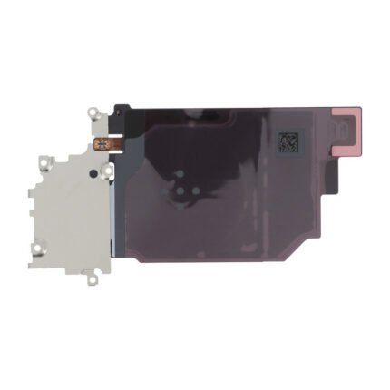 Nappe NFC et bobine d'induction posée sur fond blanc, connecteur visible
