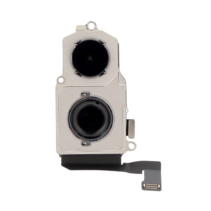 Module caméra arrière iPhone 17 vu de face avec lentille intacte sur fond blanc
