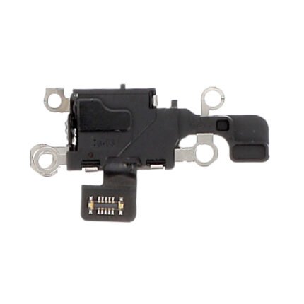 Nappe microphone flexible pour iPhone 17 posée sur fond blanc, vue du connecteur doré