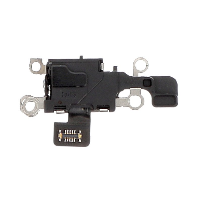 Nappe microphone flexible pour iPhone 17 posée sur fond blanc, vue du connecteur doré
