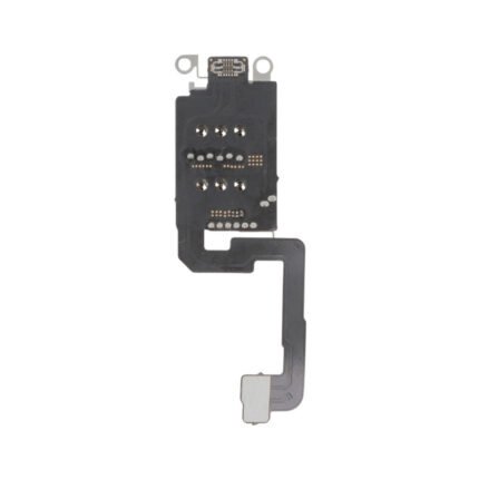 Vue dorsale du lecteur SIM iPhone 17 avec contacts et pistes de soudure visibles