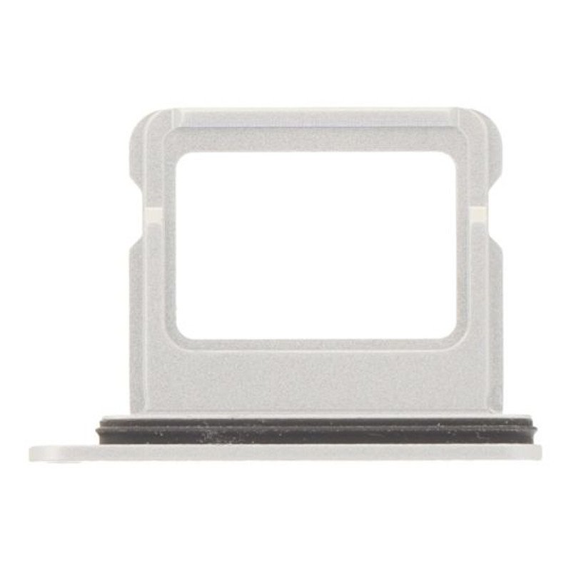 Tiroir SIM blanc pour iPhone posé sur fond neutre montrant la découpe métallique