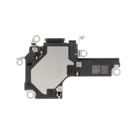 Module haut-parleur iPhone 17 Pro posé sur fond blanc, vue de face montrant la membrane