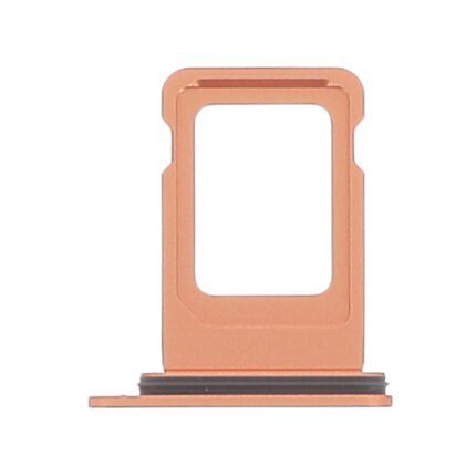 Tiroir SIM orange posé à plat montrant la face avant et la découpe